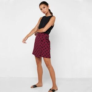 Mango Burgundy Black Dot Wrap Mini Skirt